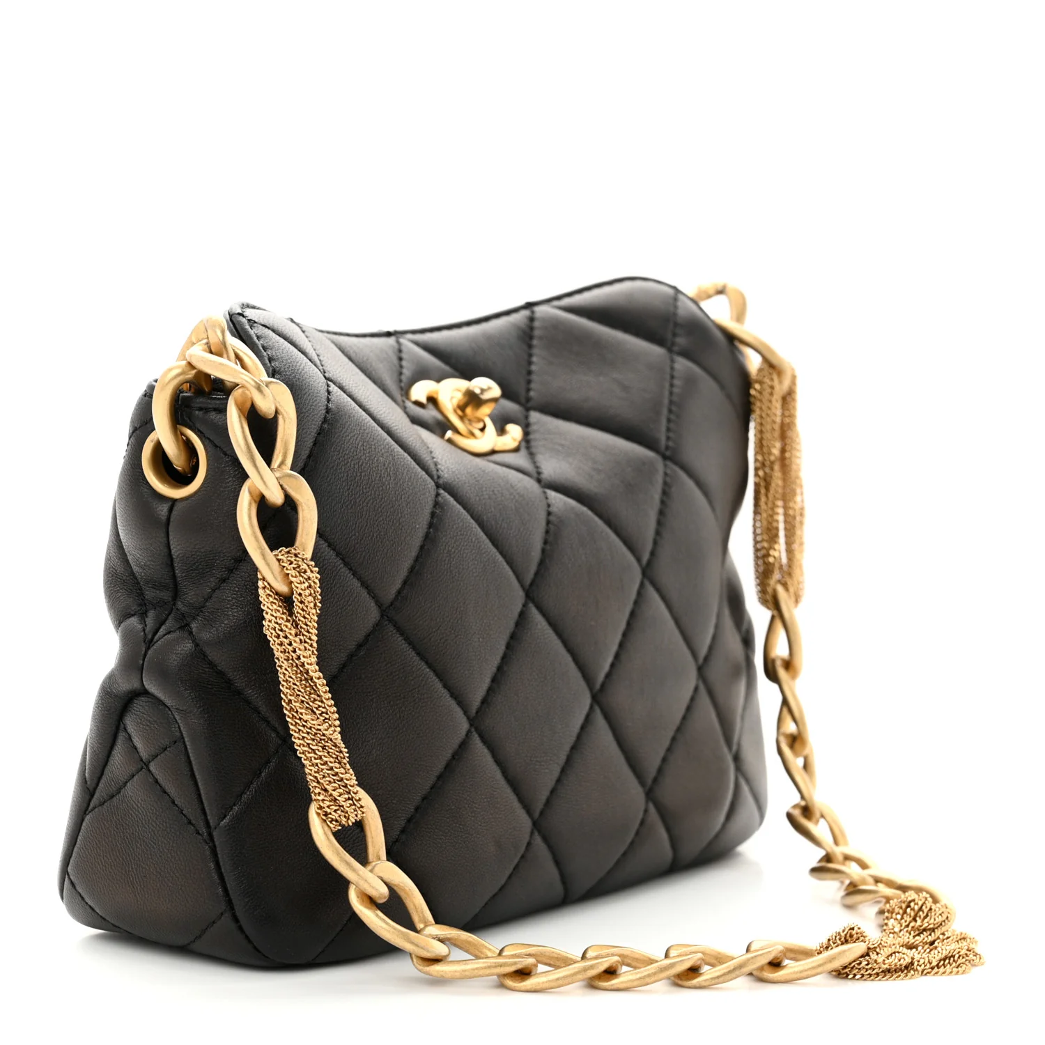 Lambskin Quilted Small CC Chain Hobo Black