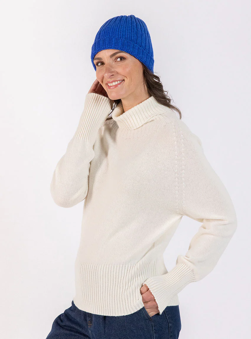 Bonnet femme en laine mérinos bleu
