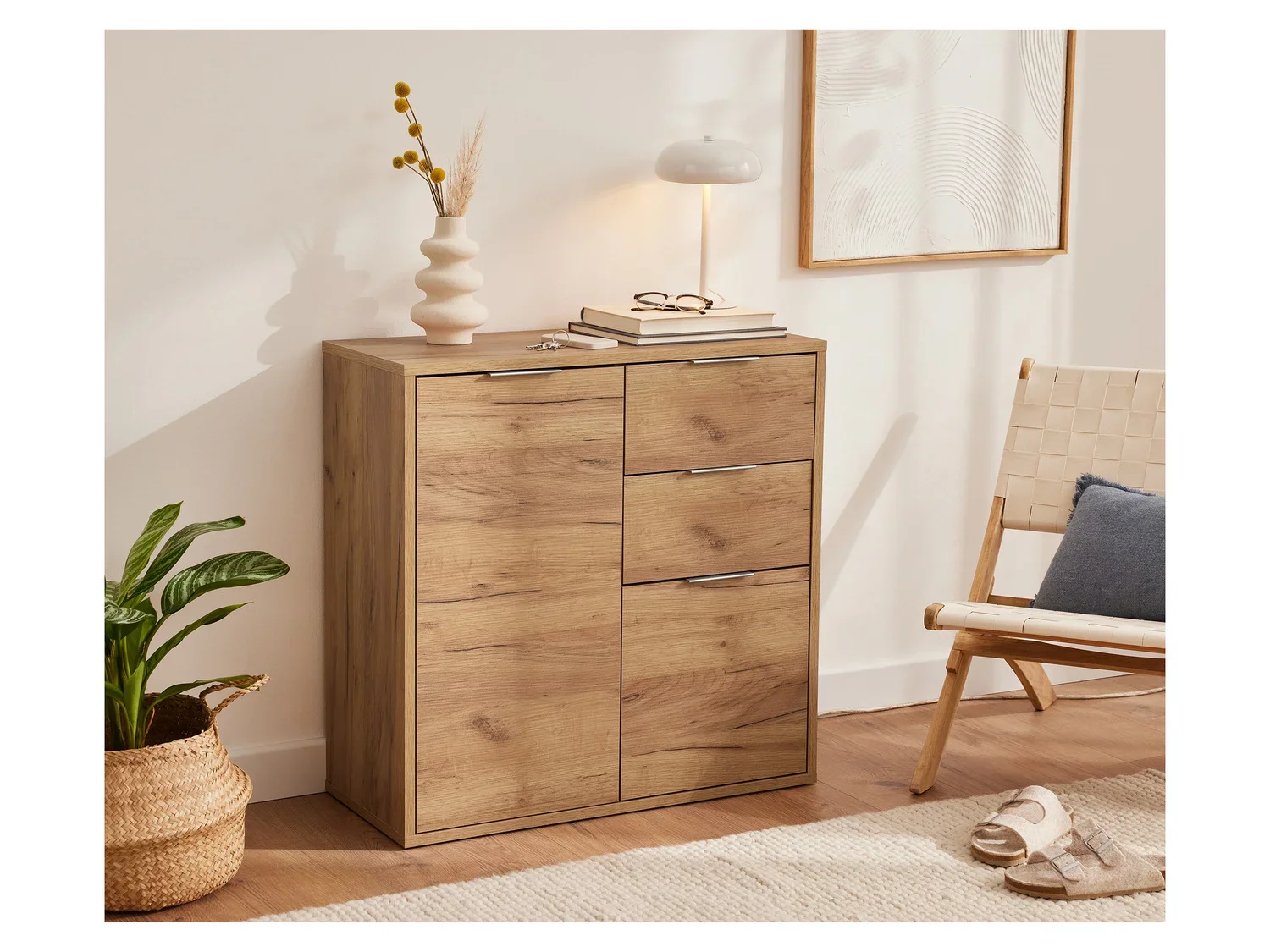 LIVARNO home Commode Verona 2 tiroirs 2 compartiments, 80 x 80 x 35 cm, imitation chne