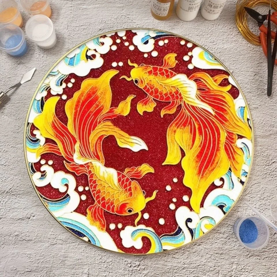 Joyful Gold Fish, Beginner Cloisonné Enamel DIY Kit, with Tutorial& All Tools