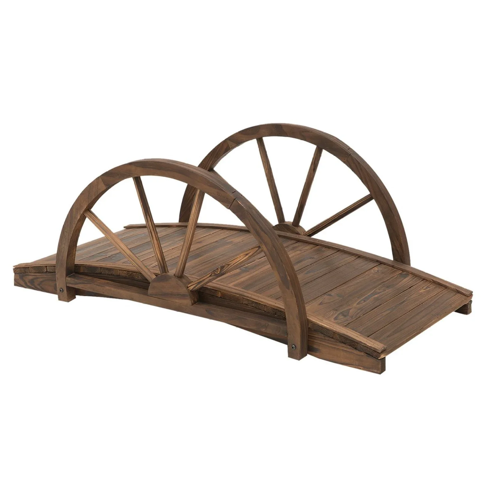 AetherLove 3.3ft Wooden Garden Bridge Arc Stained Finish Walkway with Half Wheeled Railings