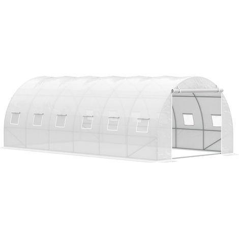 Irovami Serre tunnel de jardin 6 x 3 x 2 m avec porte enroulable, 12 fenêtres, bâche en PE 140 g/m² et structure métallique galvanisée, blanche, idéale pour la culture de légumes. — vue 1