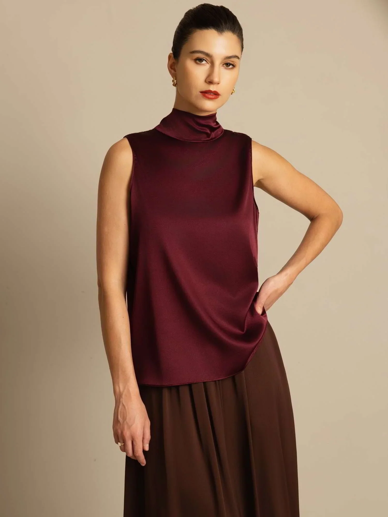 19Momme Silk Sleeveless Tie Neck Blouse