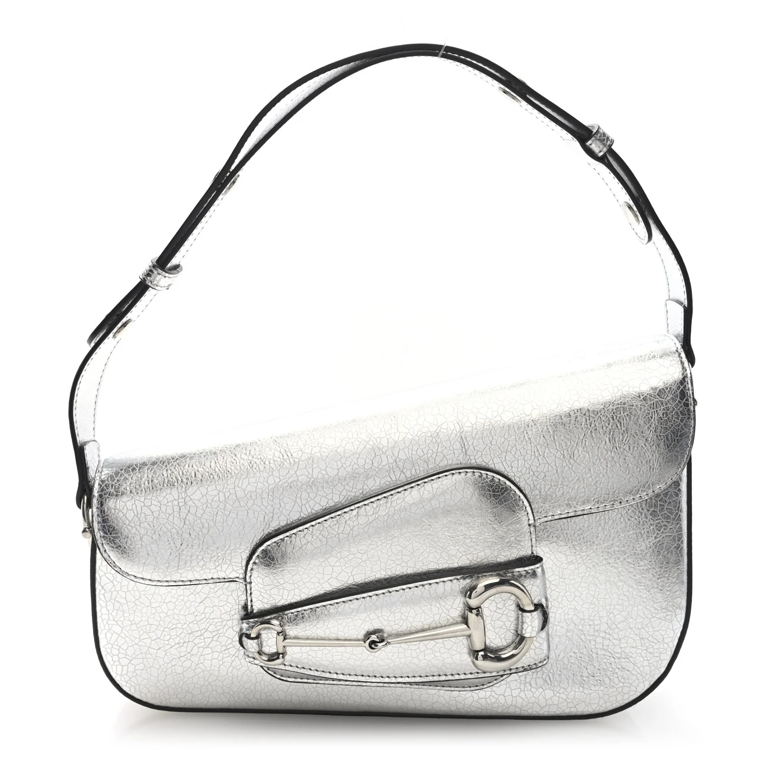Metallic Demetra Small Horsebit 1955 Asymmetric Shoulder Bag Silver