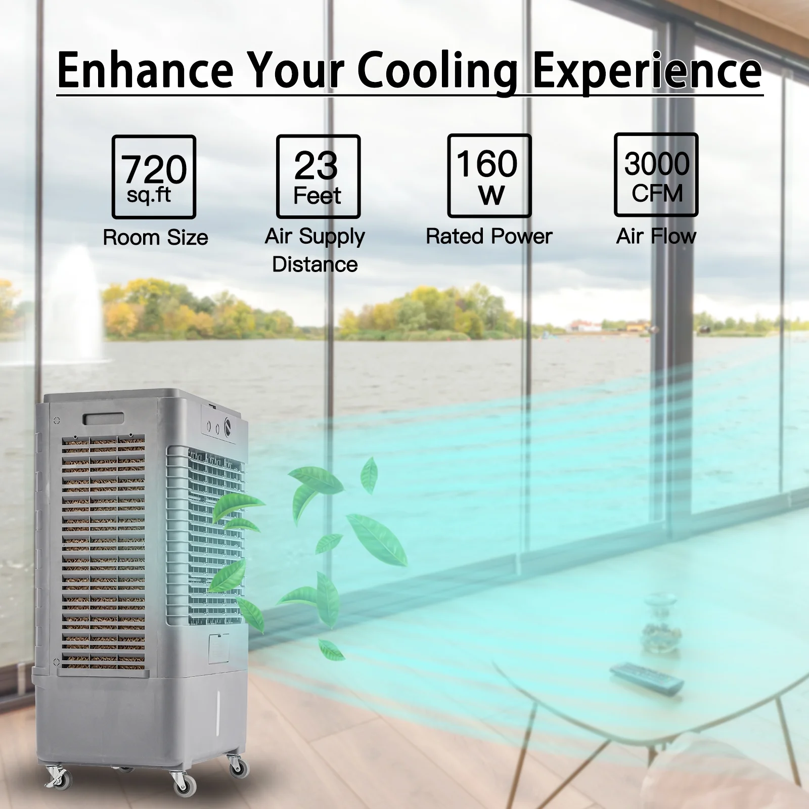 37'' Portable 3000CFM Evaporative Air Cooler(8 gal) - Image 6