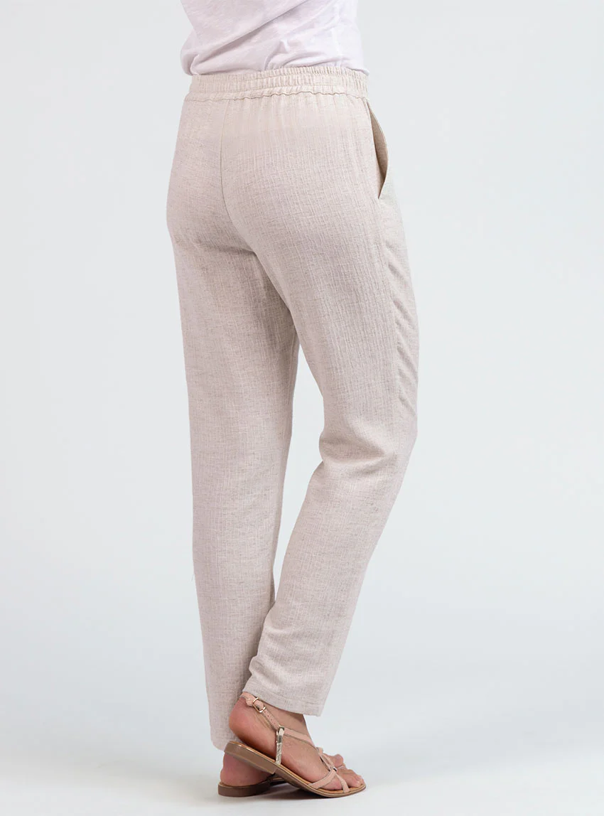 Pantalon femme coton lin beige
