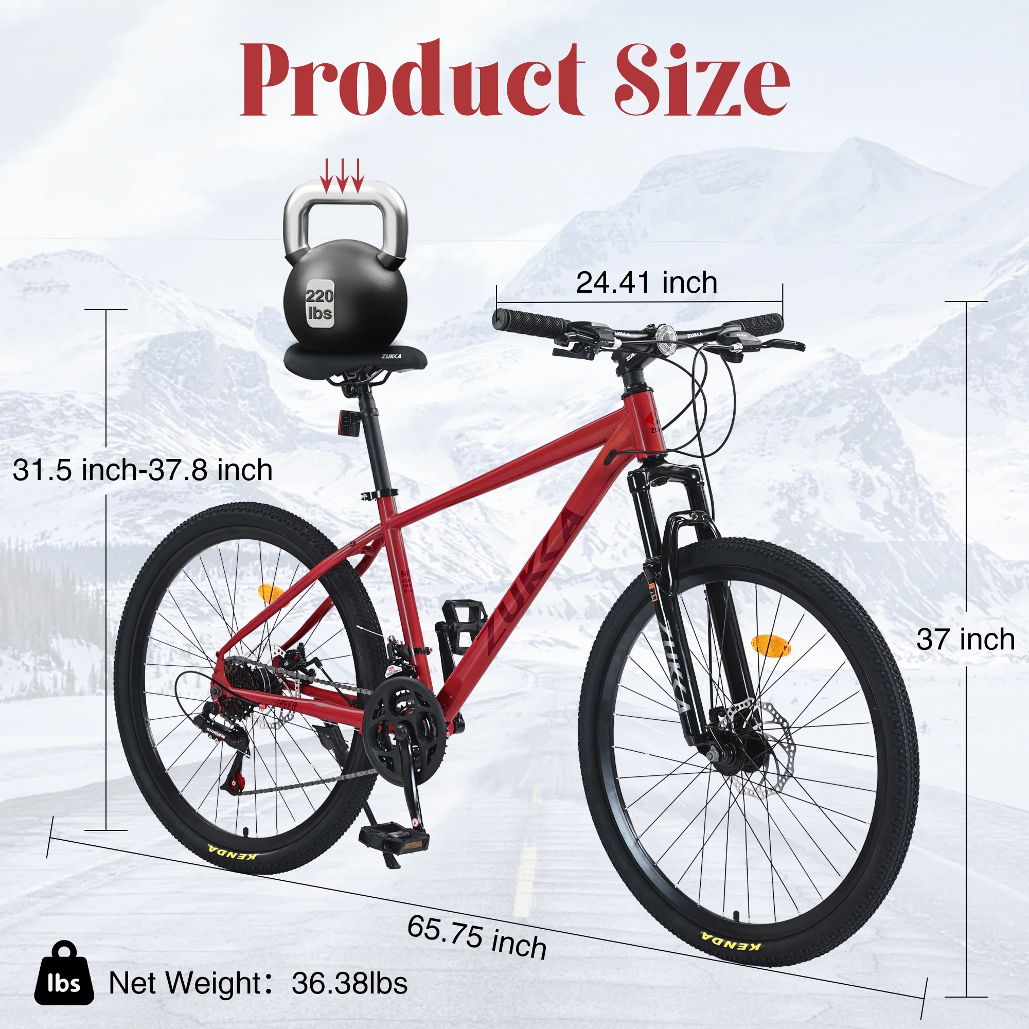 26" Mountain Bike for Men/Women,24 Speed Adult Bicycle Suspension Fork,Fits Riders 5'4" 6'2"Red(Red) - Image 4