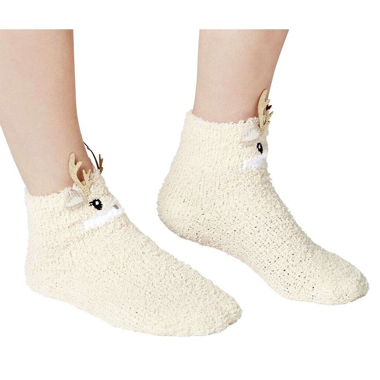 Coffret chaussettes en maille doudou motif Renne beige doré
