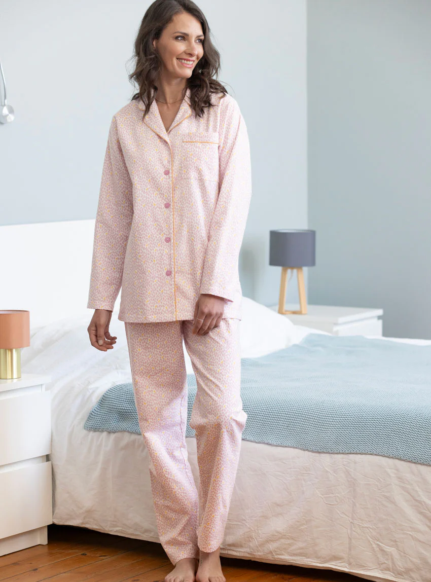Pyjama femme en coton imprimé laurier rose