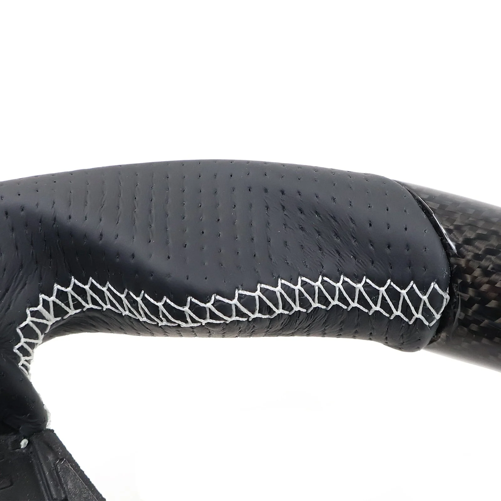 Ikon Motorsports Steering Wheel Compatible with 17-23 Tesla Model 3 Y Carbon Fiber  Perforated Leather With White Stitching  Stripe Steering Wheel Cover