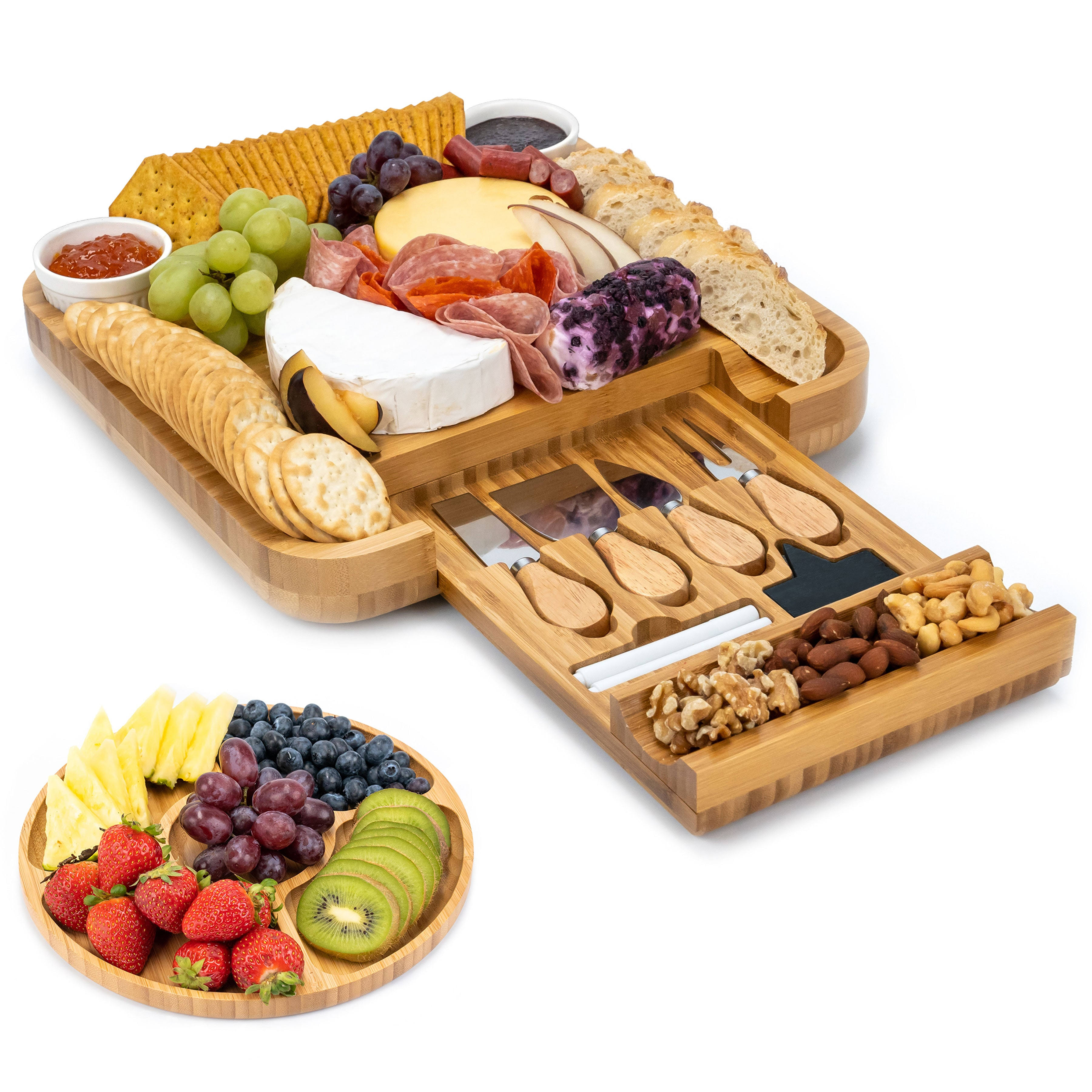 Smirly Bamboo Cheese Board and Knife Set: Large Charcuterie Boards Set & Cheese