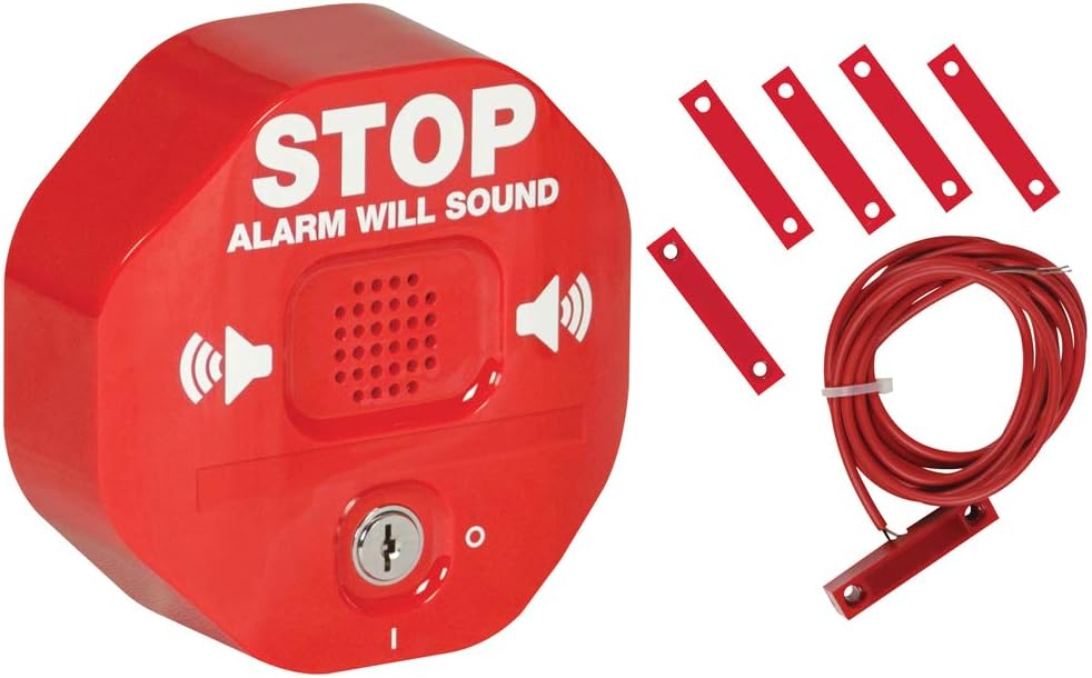 Safety Technology International, Inc. STI-6402 105 dB Exit Stopper® Multifunction Door Alarm for Double Doors with on/Off Switch and 9 Volt Battery, red
