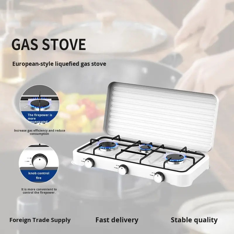 3 Burners Portable Gas Stove with Large Griddle Plate Foldable Outdoor Camping Cooker for RV Backyard Picnic BBQ