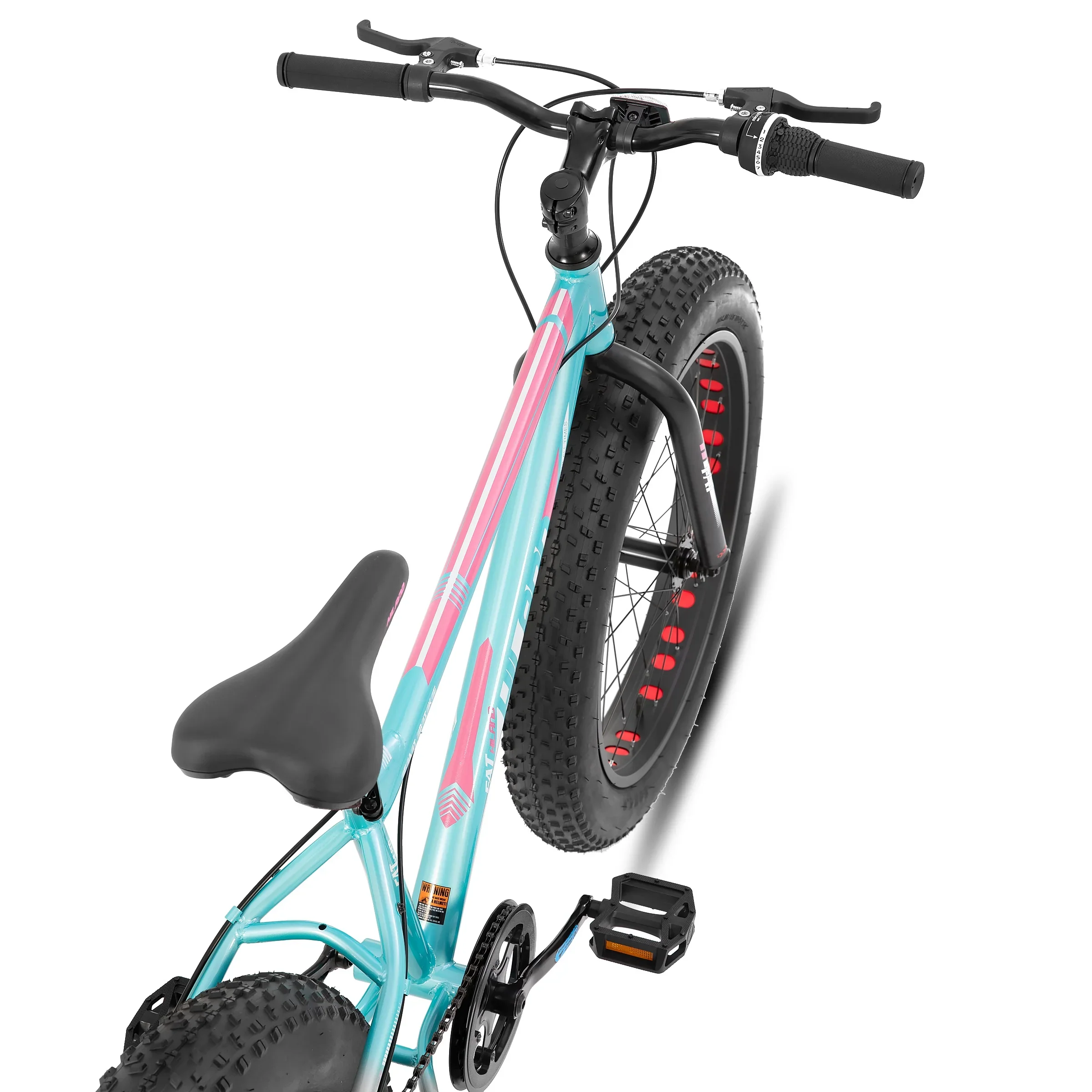 Hiland Fat Tire Bike, Shimano 7-Speed, Dual-Disc Brakes, 24 inch Trail Mountain Bike, Blue