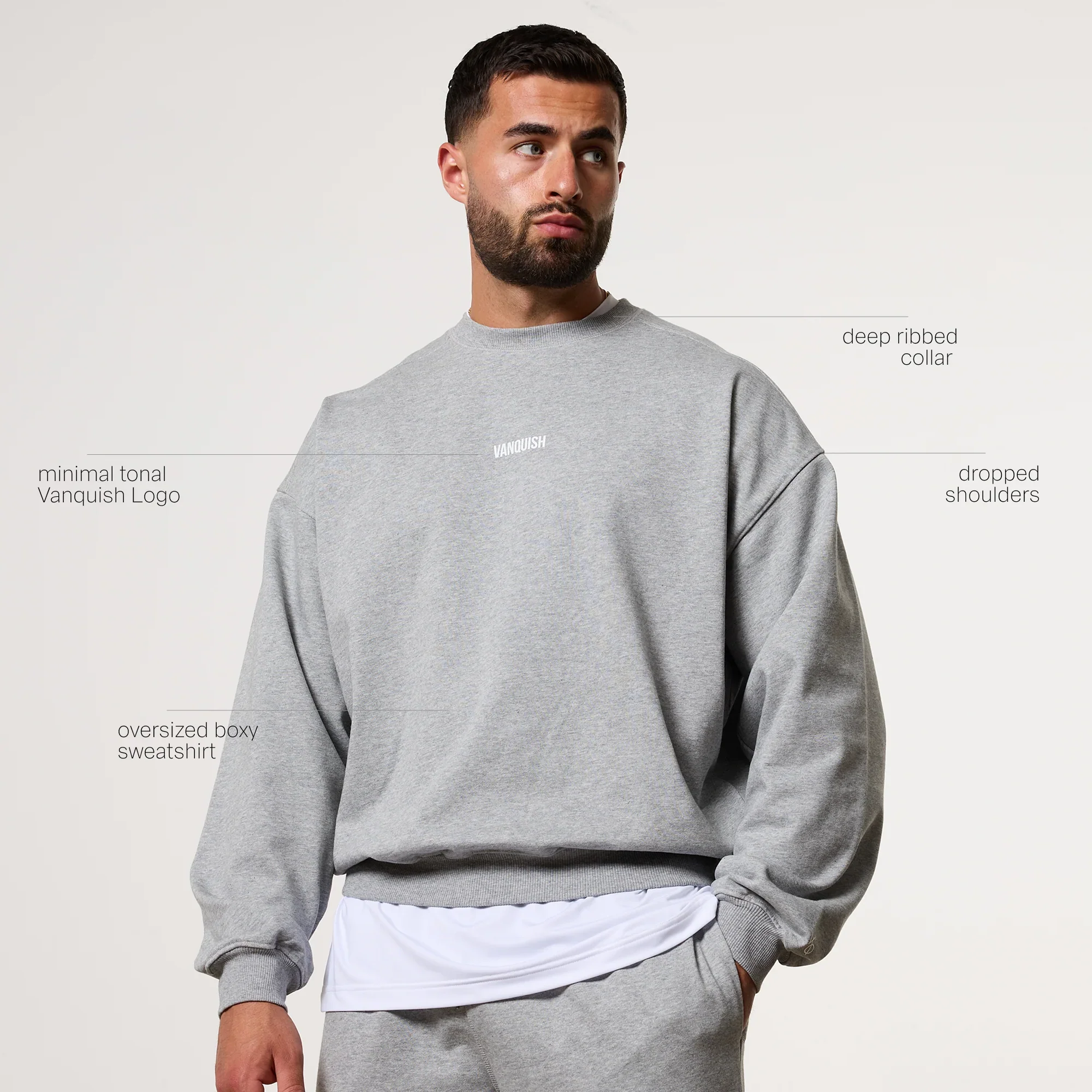 Vanquish Essential V2 Grey Melange Oversized Boxy Sweatshirt