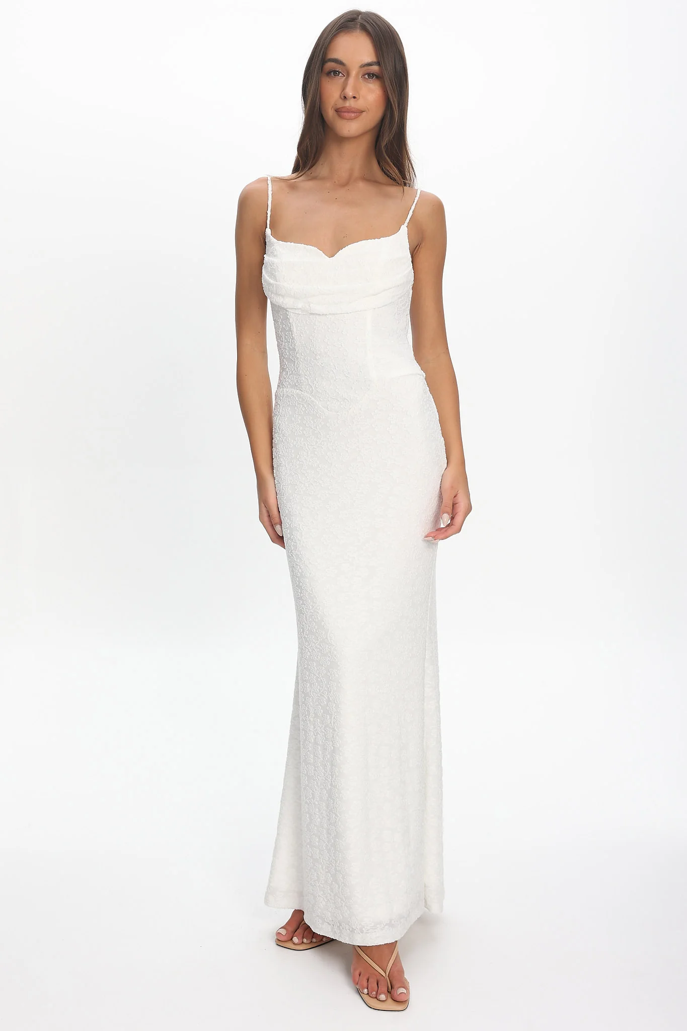 Kianah Pleat Bust Textured Maxi Dress Ivory