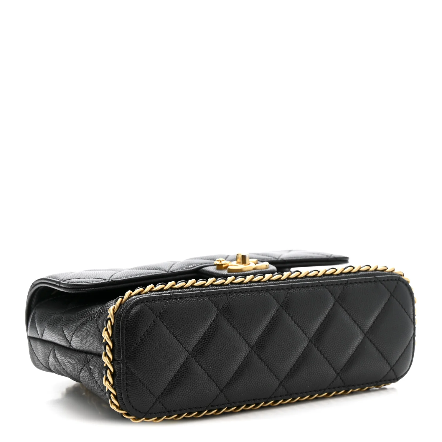 Caviar Quilted Camellia Chain Around Flap Black