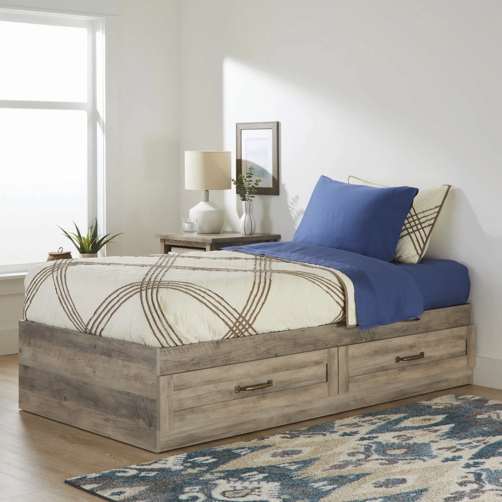 Better Homes & Gardens Modern Farmhouse Platform 2 - Drawer Storage Bed, Twin, Rustic Gray
