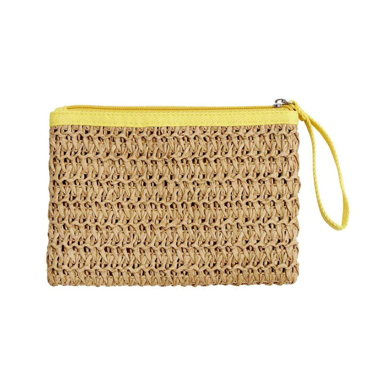 Pochette effet paille fermeture zippée 20x2xH13,5cm (3 modèles)