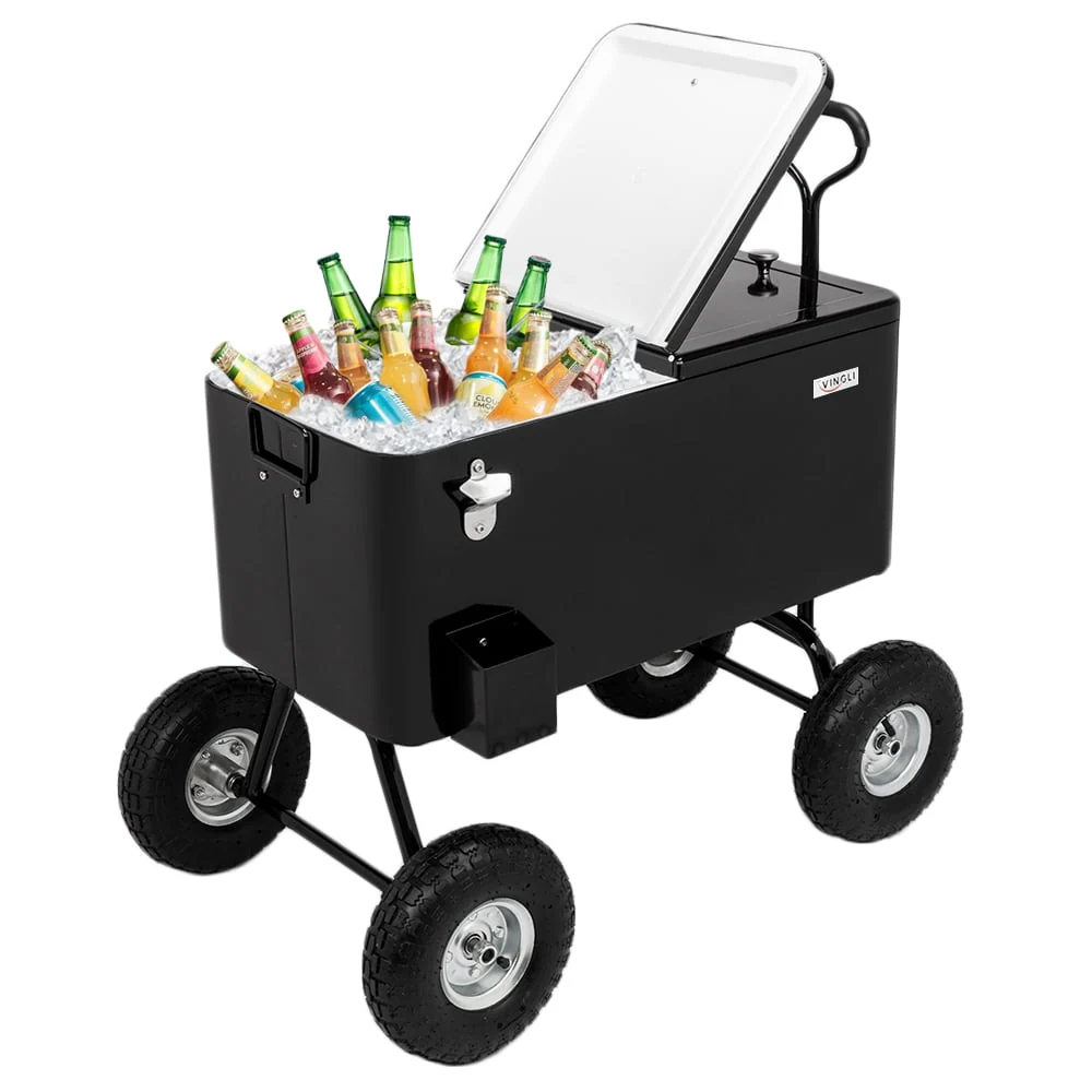 VINGLI 80 Quart Wagon Rolling Cooler Ice Chest, W/Long Handle and 10