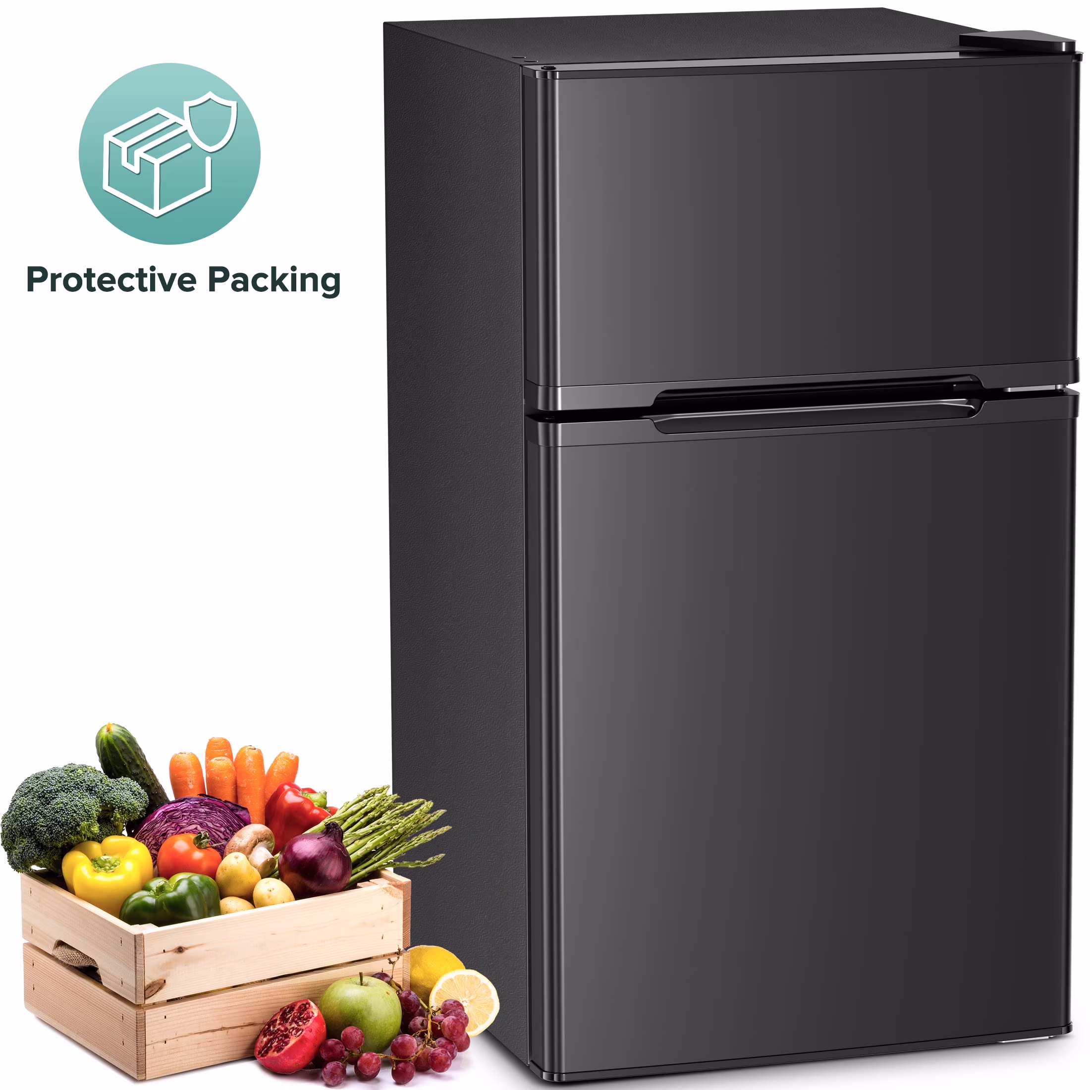 3.2 Cu.Ft Two-Door Compact Refrigerator, Stainless Steel Door, Black(Black)
