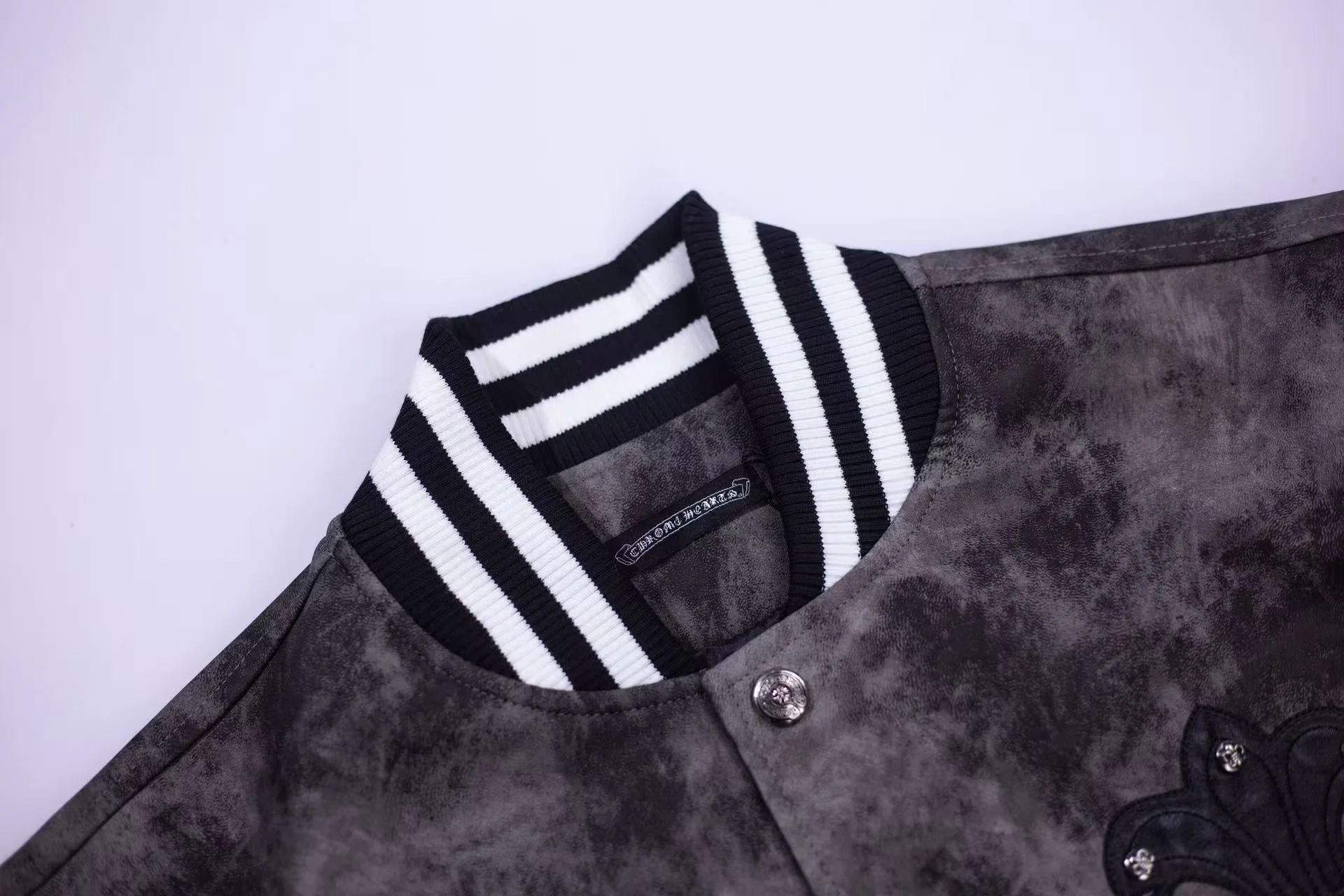 Chrome Hearts Fleur-de-lis Patch Varsity Jacket - Grey Tie-dye Outerwear A5588