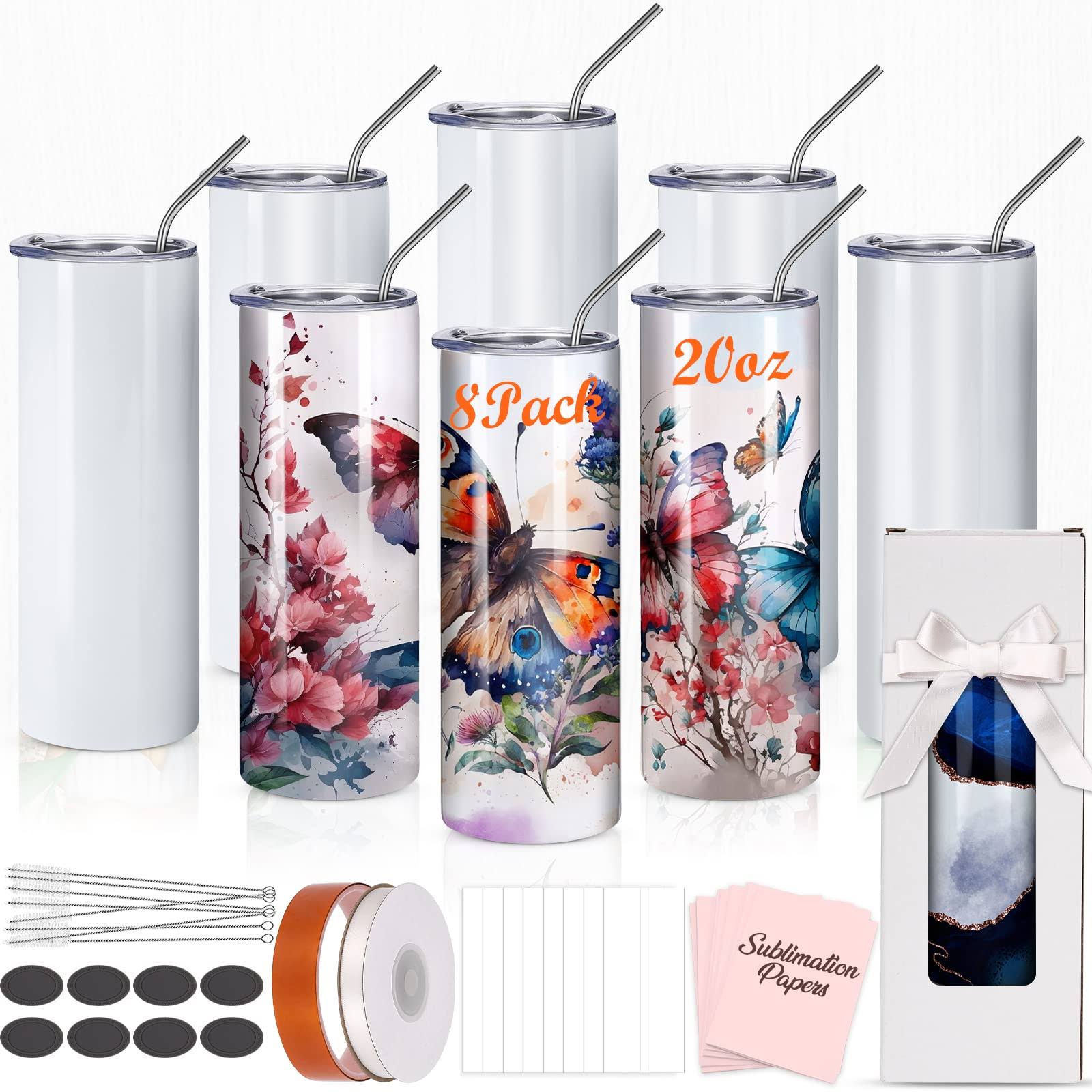 Sublimation Tumblers Bulk 20 oz Skinny,Stainless Steel Double Wall Insulated Sublimation Tumbler Cups,Sublimation Blanks Tumbler with Lid,Straw