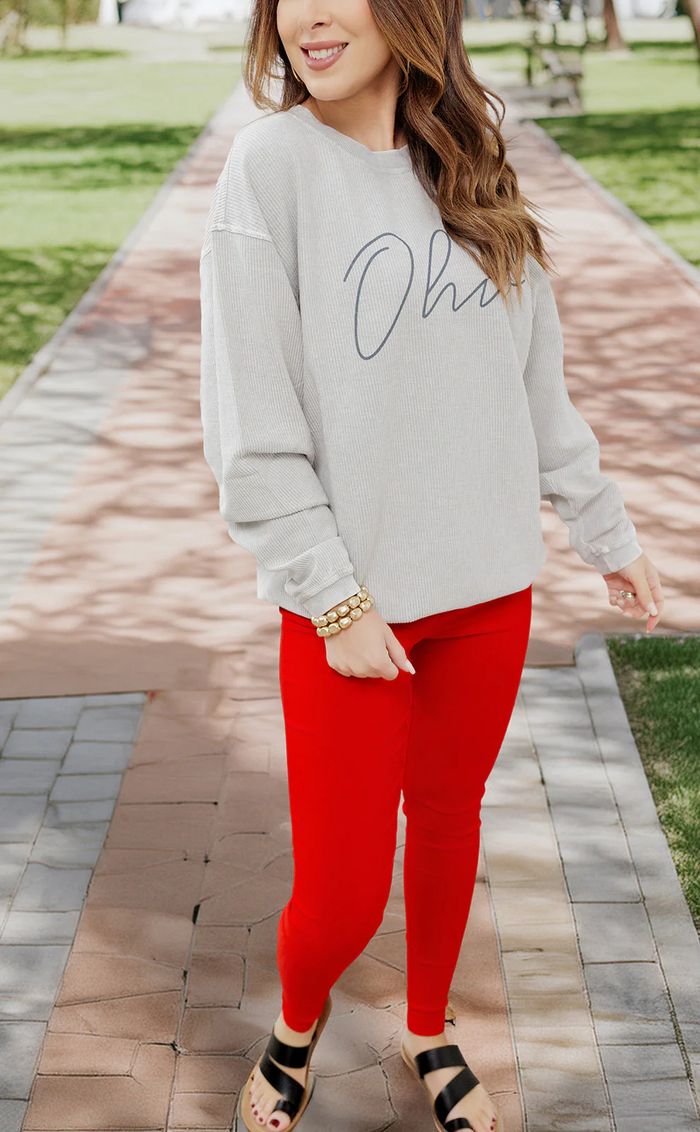 Ohio Grey Cursive Ribbed Graphic Crewneck