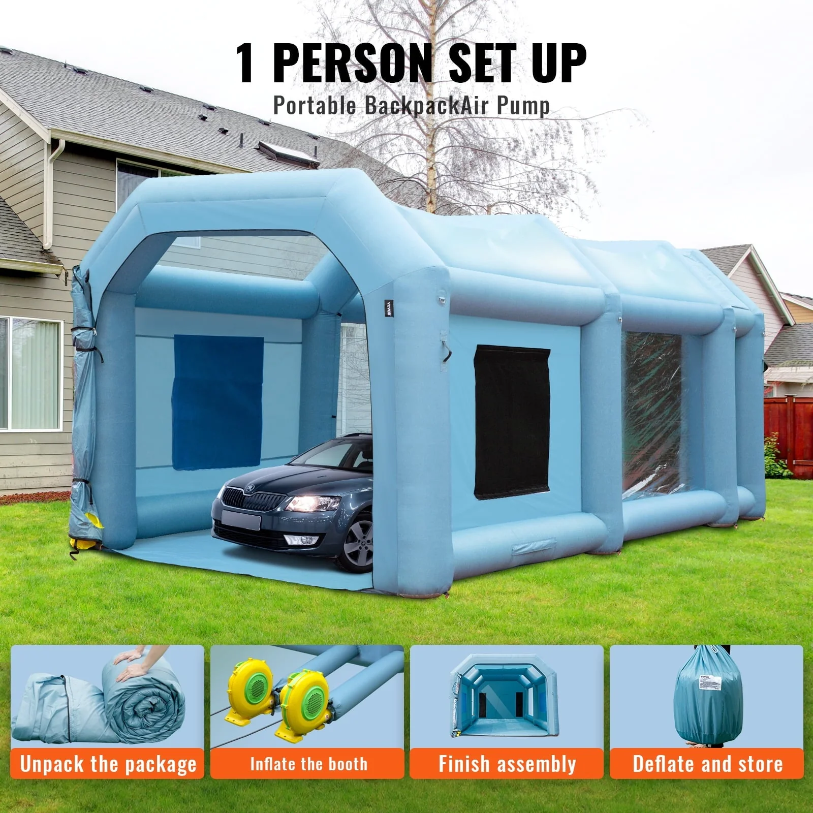 BENTISM Inflatable Paint Booth 26x15x11ft Inflatable Spray Booth Car Paint Tent with 750W+950W Filter System Blower Image 5