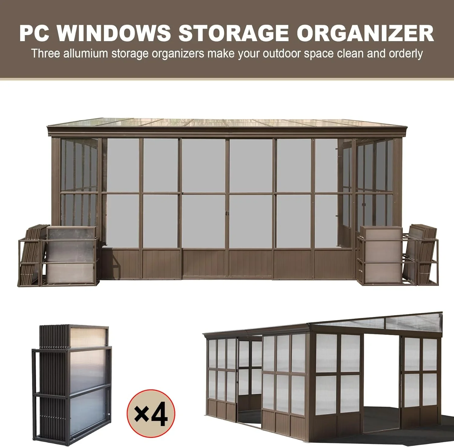 Domi Outdoor Living 10' x 12' Hardtop Lean-to Gazebo, Wall-Mounted with Galvanized Steel Roof Wall Pergola with Aluminum Frame, Curtains and Netting, for Patio, Deck, Garden, Backyard