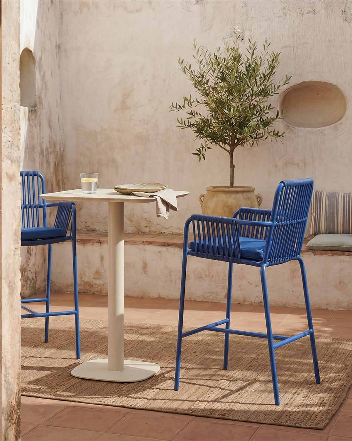Drian - Pack 4 Taburetes Altos de Exterior de Aluminio y Cuerda (75 cm) Drian