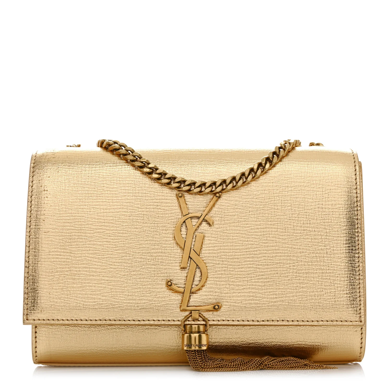 Metallic Calfskin Small Classic Monogram Kate Tassel Satchel Gold