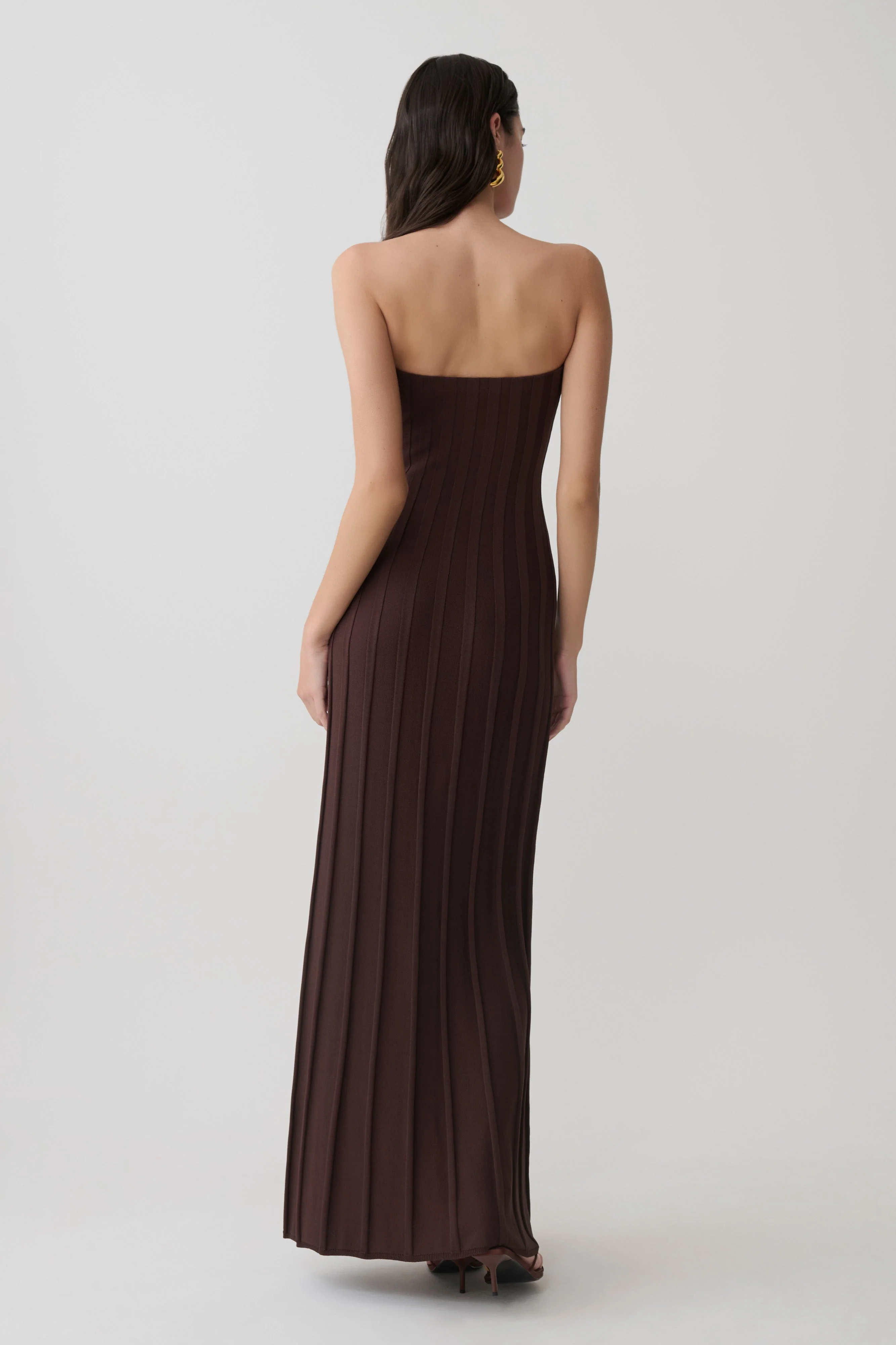 Pia Ribbed Strapless Maxi Dress - Chocolate