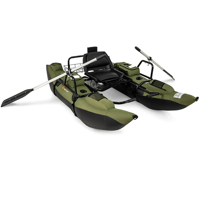 Inflatable Fishing Float Tube with Foldable Padded Seat, Adjustable Footrest, Pump & Paddles, 400 LBS Load Capacity Adult Belly Boat for Angling
