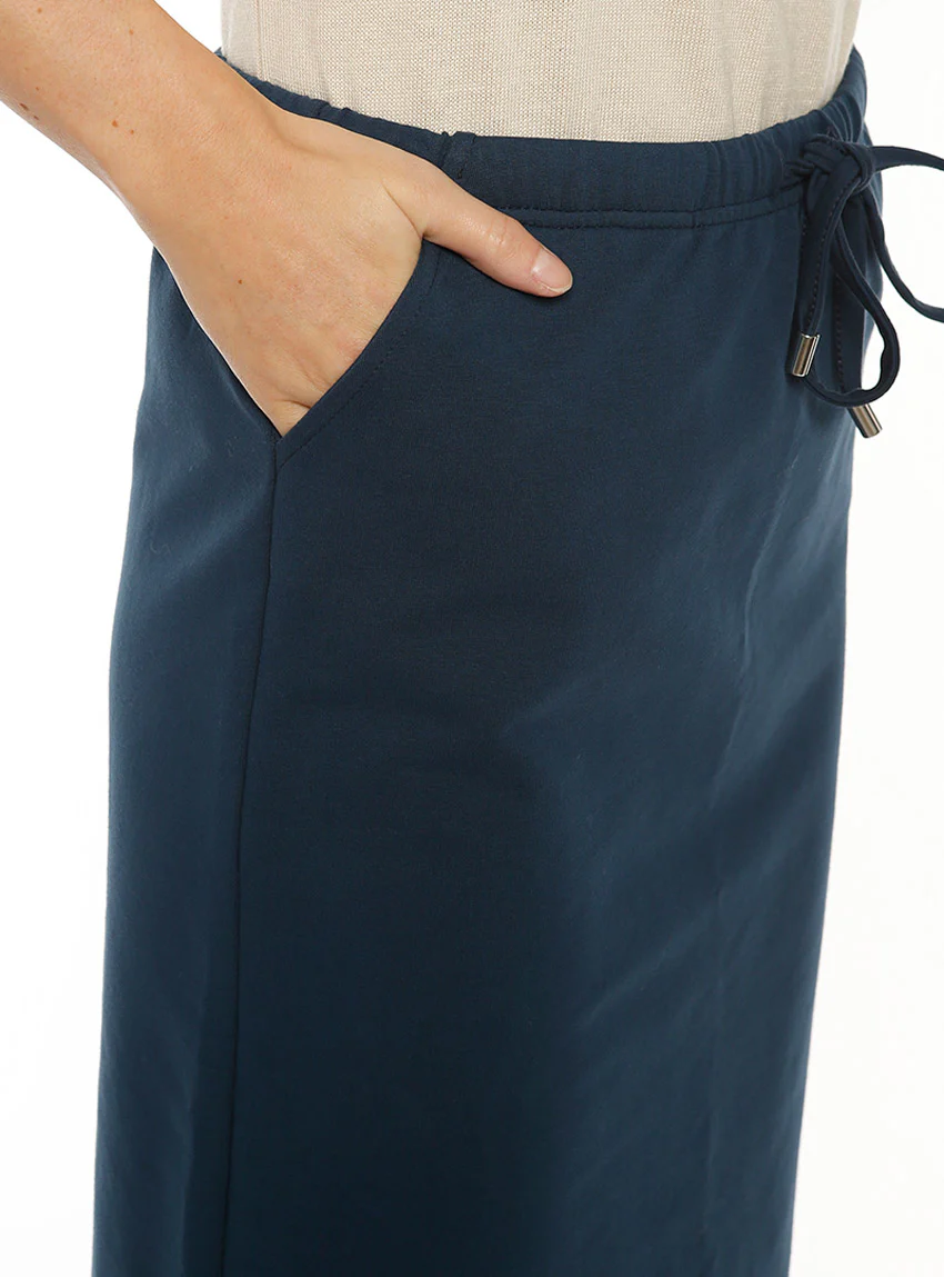 Jupe midi bleu marine en coton