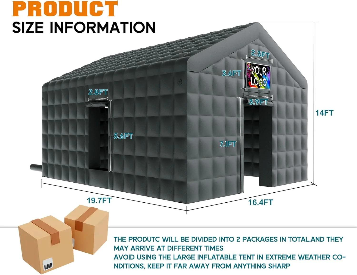 20x16x14 ft Large Black Inflatable Night Club Tent for Adults with 2 Side Doors, Inflatable Nightclub with Logo Area Gazebo Event House(20x16x14 FT/Black) - Image 9