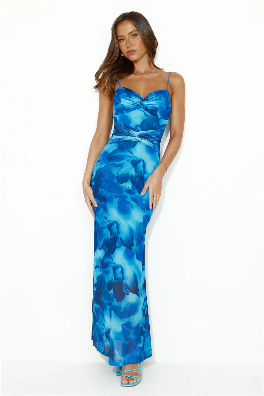Design Worthy Mesh Maxi Dress Blue
