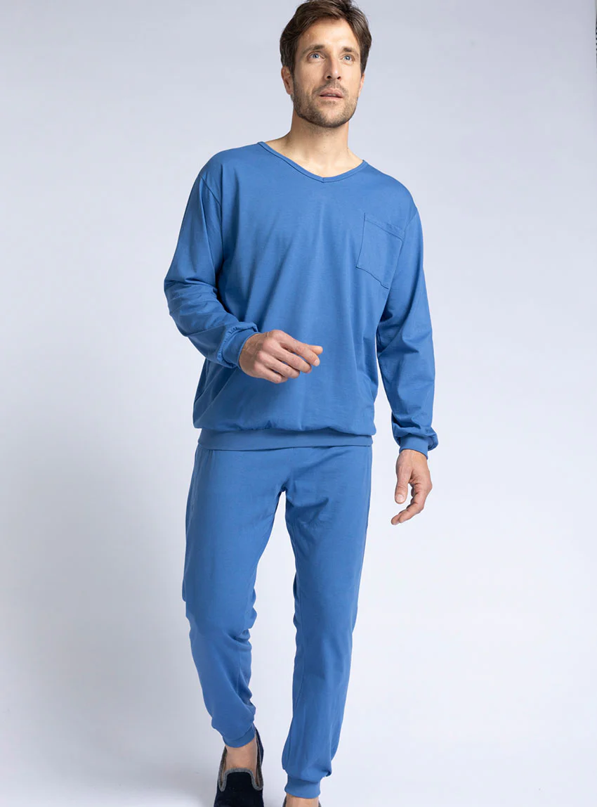 Pyjama homme en coton bleu foncé
