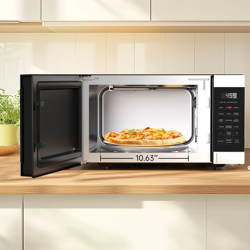 Galanz 0.9 cu ft Air Fry Countertop Microwave, 900 Watts, Stainless Steel, New