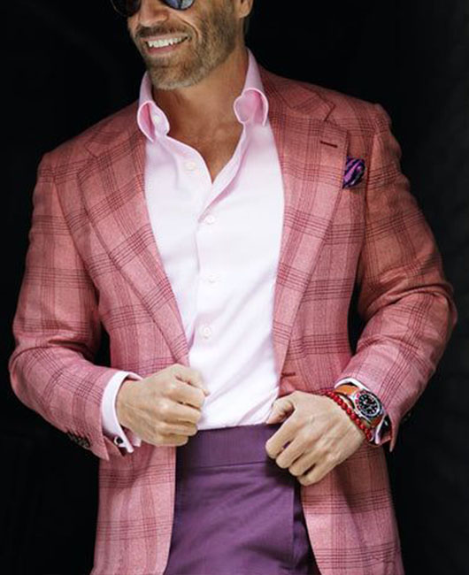 Blazer à simple boutonnage avec revers cranté à carreaux et poches