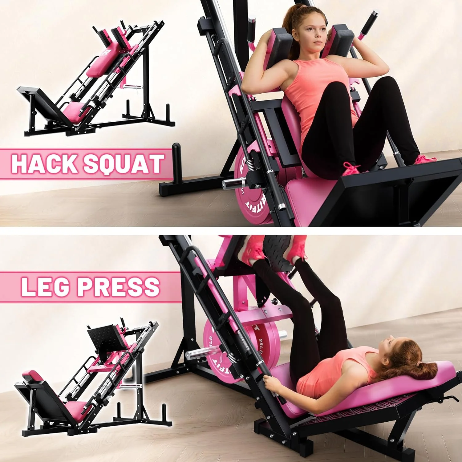 Leg Press Hack Squat Machine, Professional Adjustable Leg Press Machine for Home Gym with Linear Bearing, Specialty Hack Squat Machine for Full Lower Body Workout with Weight Storage, Pink(Pink) - Image 10