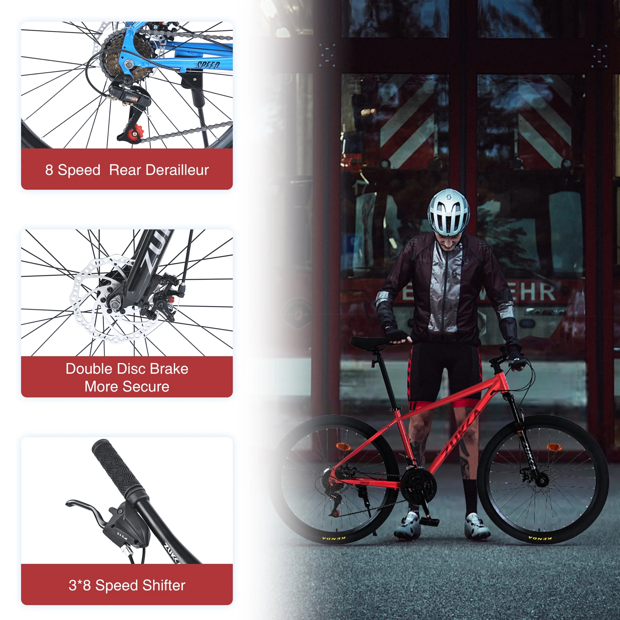 26" Mountain Bike for Men/Women,24 Speed Adult Bicycle Suspension Fork,Fits Riders 5'4" 6'2"Red(Red) - Image 9