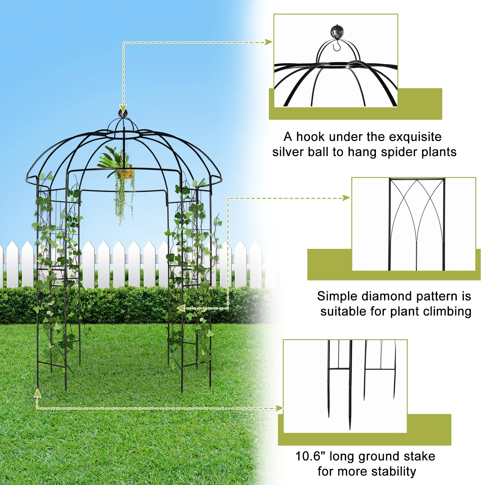 Zimtown Metal Garden Arch 8.8 Ft Garden Arbor Gazebo for Patio;Outdoor Wedding