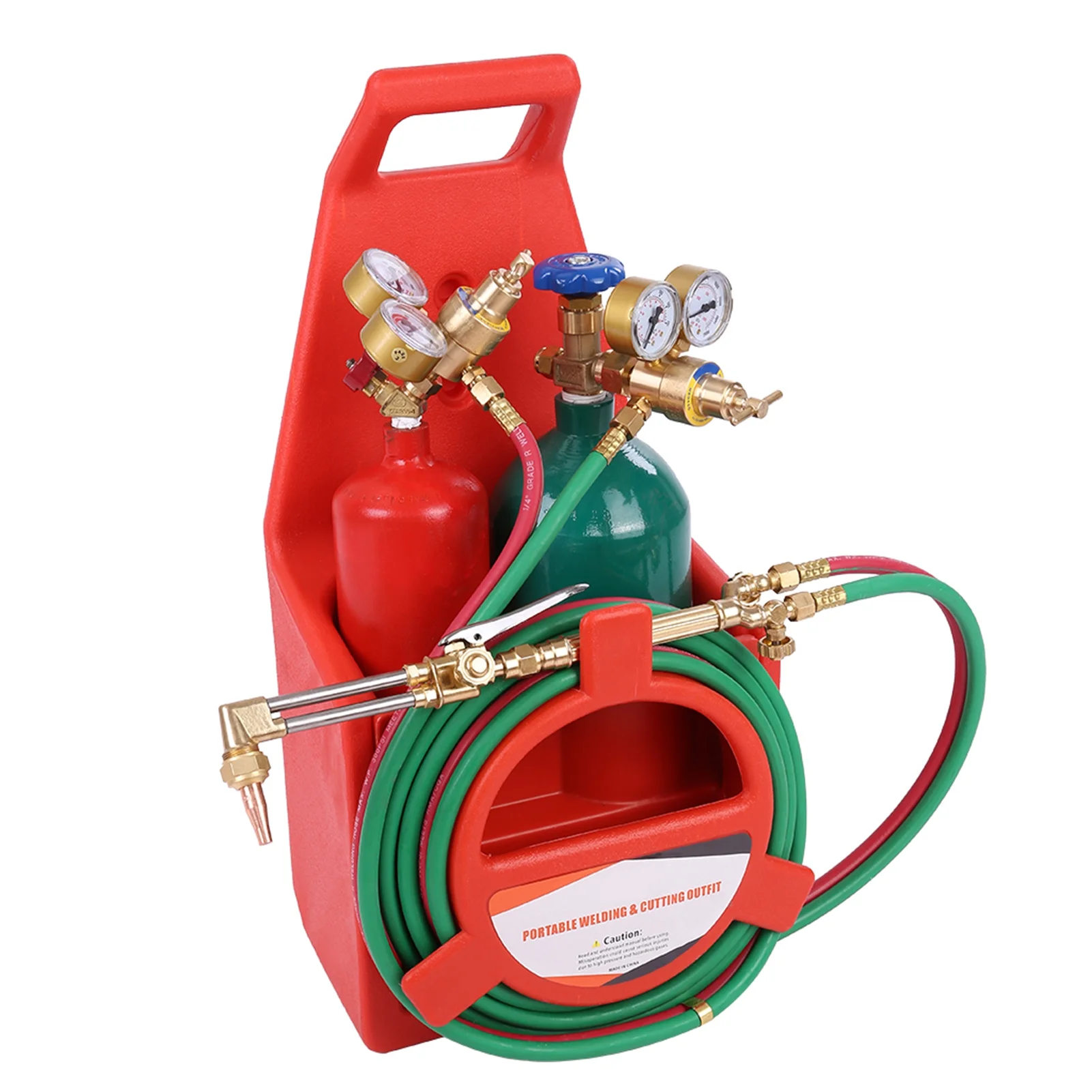Oxy Acetylene Torch Kit Welding and Cutting Torch Set with Gauges Hose for Metal Working, Includes 2 Tanks, 12-feet Hose Length(Red) - Image 3