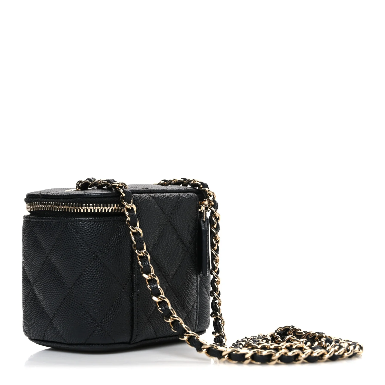 Caviar Quilted Mini Vanity Case With Chain Black