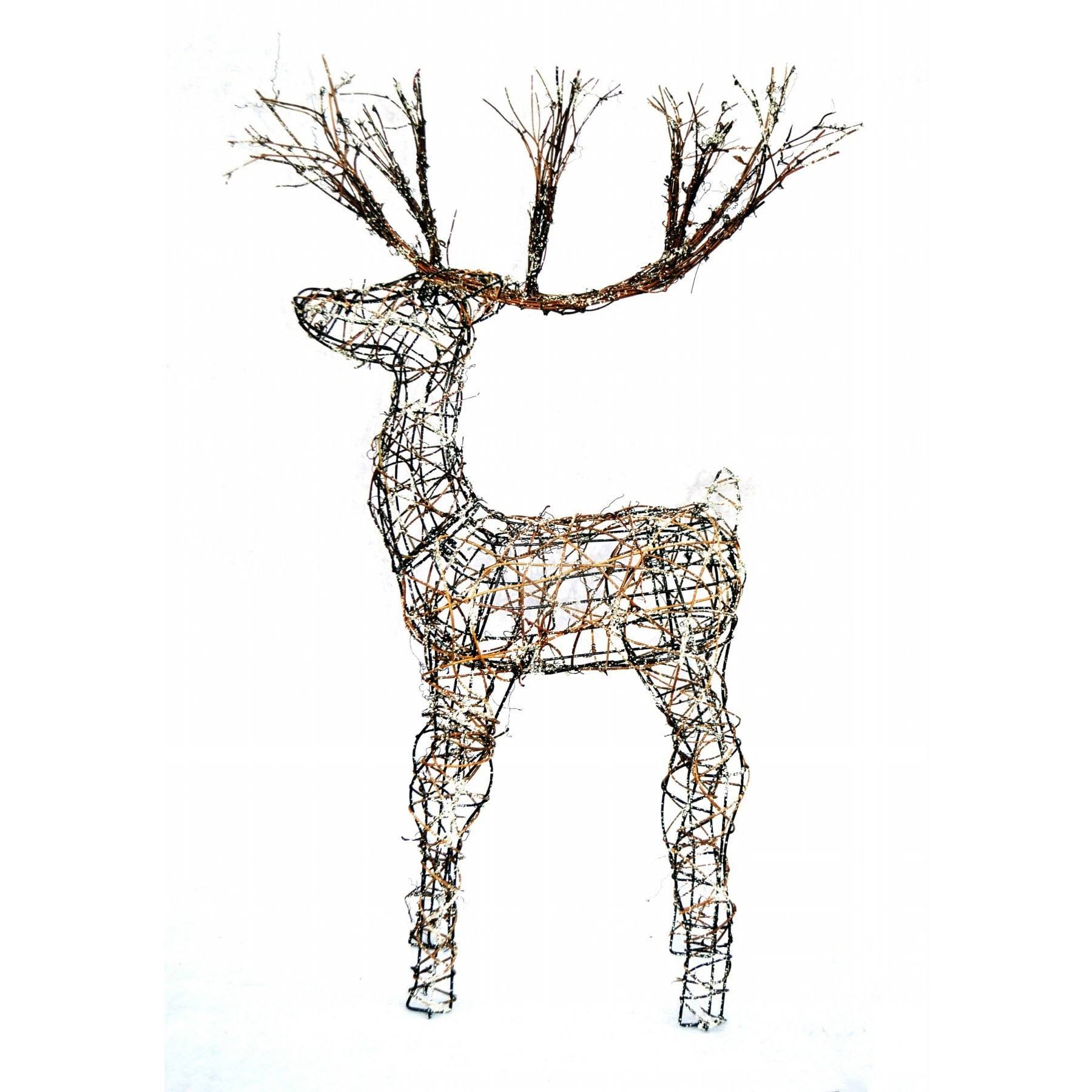 Alpine Corporation Rattan Reindeer Indoor Outdoor Sculpture with Halogen Lights, Brown