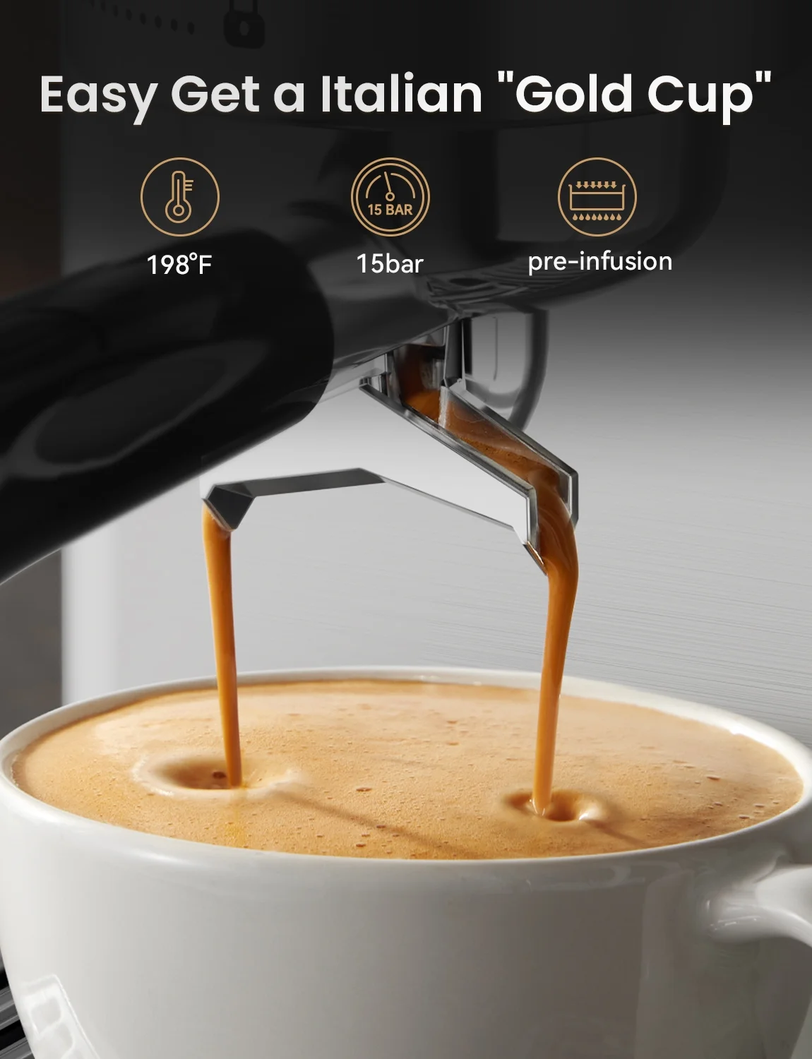 Espresso Machine 15 Bar Professional Espresso Maker with Milk Frother Steam Wand, Cappuccino Latte Machine, Espresso Coffee Machine for Home- Stainless Steel(Visible Pressure Guage) - Image 6