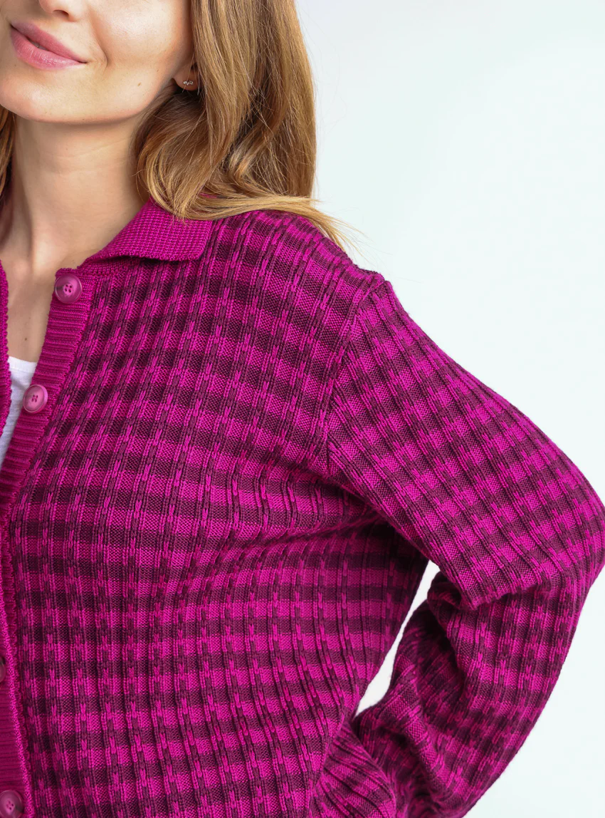 Veste femme en laine mérinos rayée violet