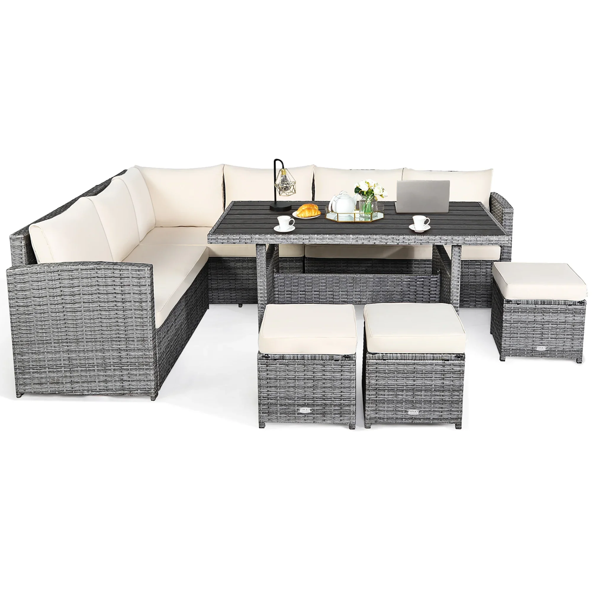 Costway 7 PCS Patio Rattan Dining Set Sectional Sofa Couch Ottoman Garden Red
