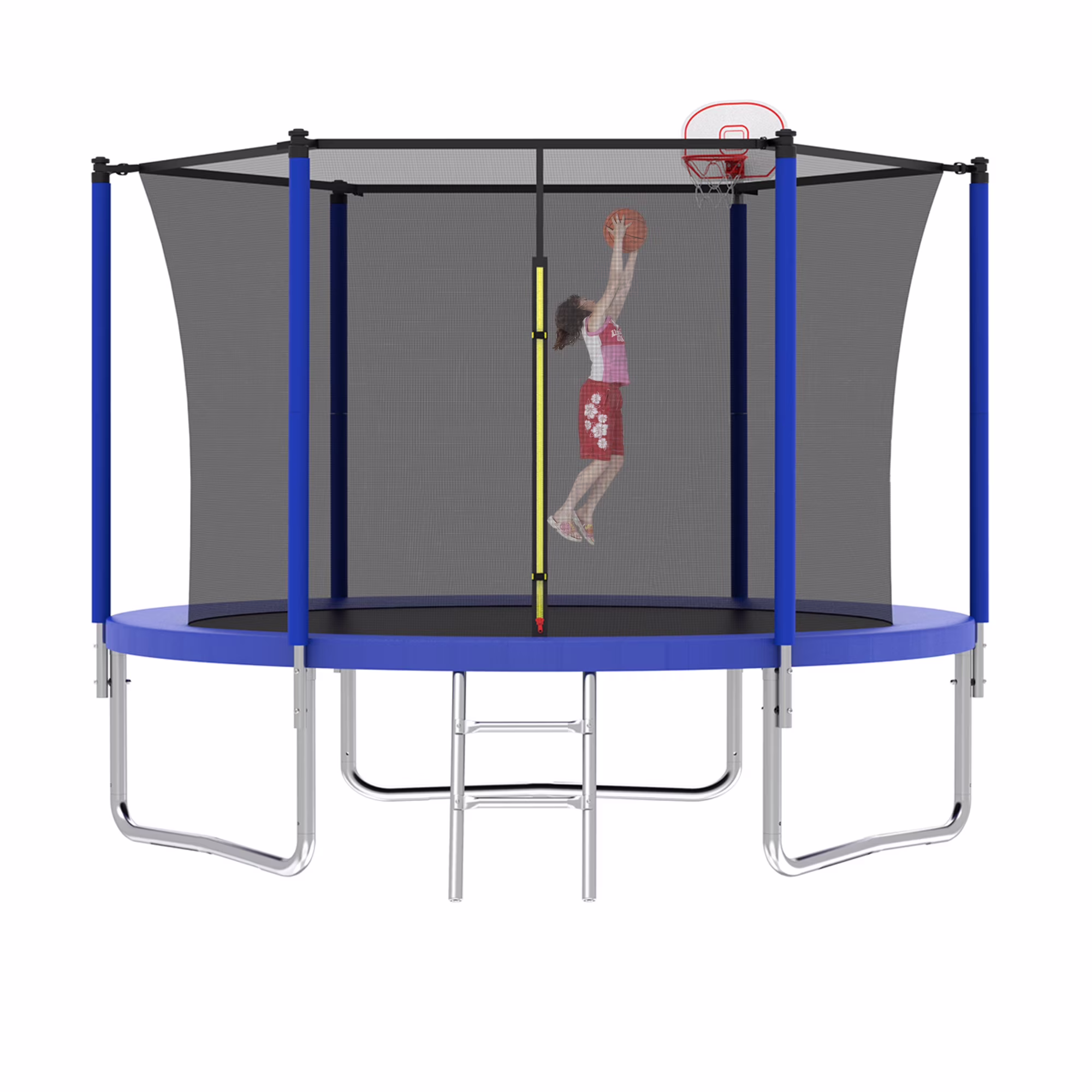 8FT Trampoline for Kids,Outdoor Trampoline with Basketball Hoop,Heavy-Duty Trampoline with Safety Enclosure Net,Blue(Blue)